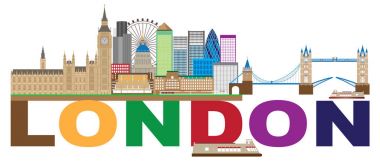 Londra manzarası renkli metin vektör çizim
