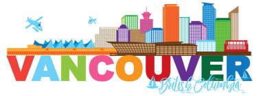 Vancouver Bc Kanada manzarası metin rengi vektör çizim