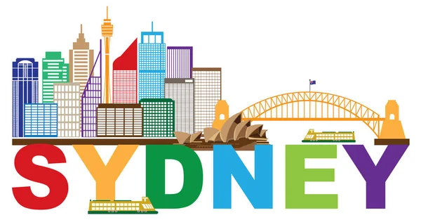 Sydney Ausztrália Skyline szöveget színes absztrakt vektor illusztráció — Stock Vector