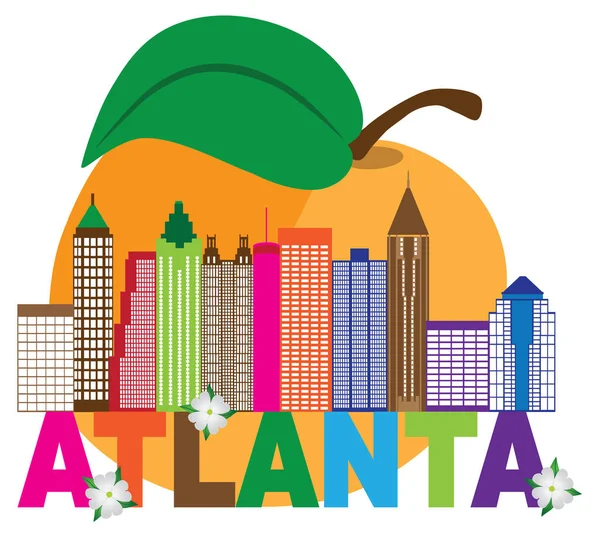 Atlanta Skyline Peach dereń kolorowy tekst wektor ilustracja — Wektor stockowy