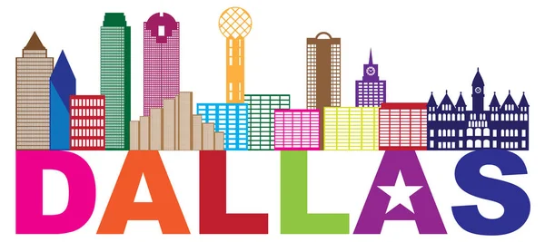 Dallas Skyline Lone Star Text Ilustração vetorial de cores —  Vetores de Stock