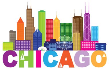 Chicago şehir manzarası metin rengi vektör çizim