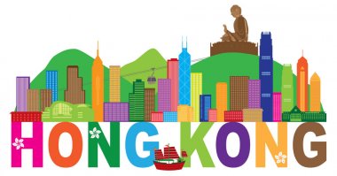 Hong Kong manzarası Buda heykeli metin vektör çizim