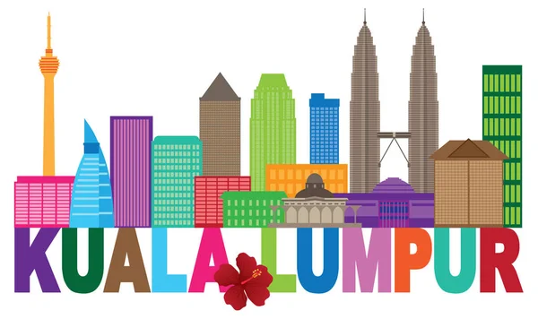 Kuala Lumpur City Skyline Txt färg vektor Illustration — Stock vektor