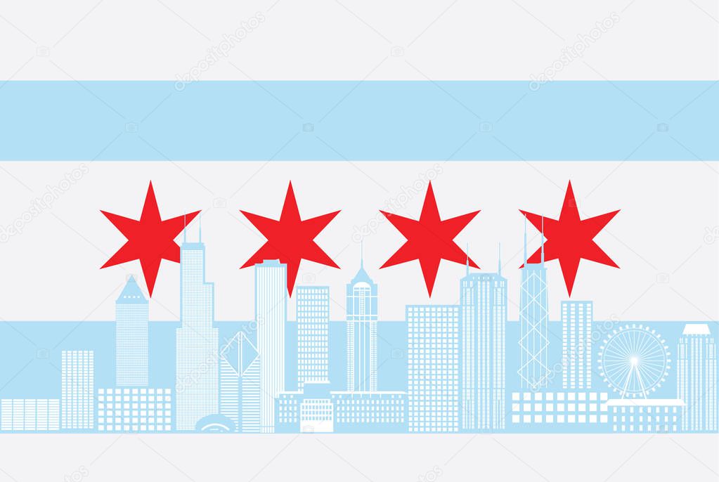 Chicago City Skyline Flag Color Illustration