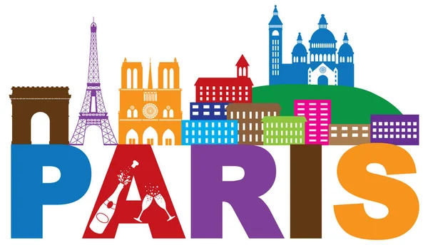 Paris Skyline Texte Champagne Illustration vectorielle couleur — Image vectorielle