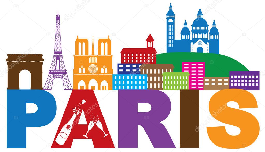 Paris Skyline Text Champagne Color vector Illustration