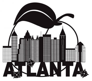 Atlanta manzarası şeftali Dogwood siyah beyaz metin vektör çizim