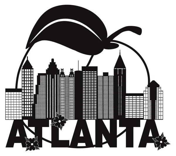Atlanta Skyline Peach Dogwood Noir Blanc Texte vectoriel Illustration — Image vectorielle