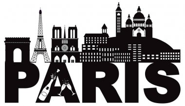 Paris manzarası metin şampanya siyah ve beyaz illüstrasyon vektör