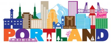 Portland Oregon manzarası ve metin rengi illüstrasyon vektör