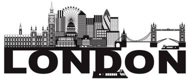 Londra manzarası siyah ve beyaz metin illüstrasyon vektör