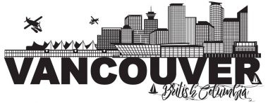 Vancouver Bc Kanada manzarası metin siyah ve beyaz illüstrasyon vektör
