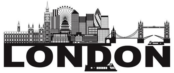 London Skyline Black and White Text vector Illustration — Stock Vector