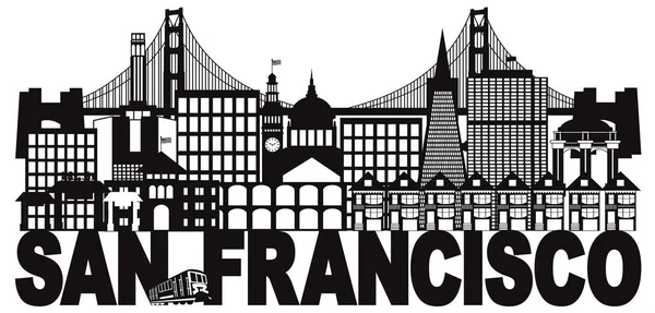 サンフランシスコのスカイラインとテキストの黒と白のベクトル図 — ストックベクタ