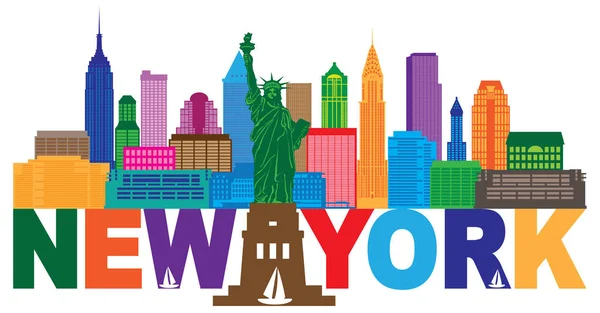Kolor tekstu panoramę Nowego Jorku wektor ilustracja — Wektor stockowy