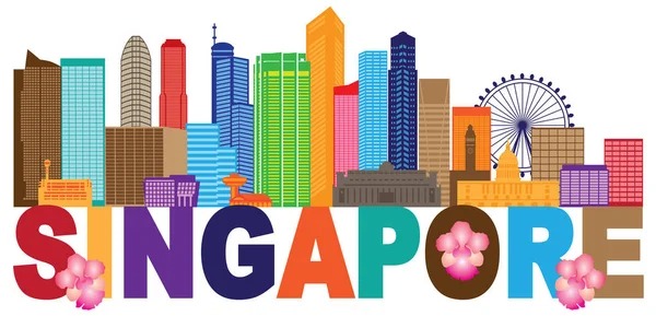 Singapore City Skyline Text Color vector Illustration — Stock Vector