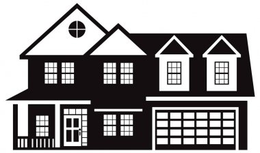 İki araba garaj siyah beyaz vektör çizim ile ev