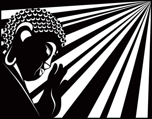 Bouddha levé main avec des rayons de lumière noir et blanc vecteur Illustration — Image vectorielle