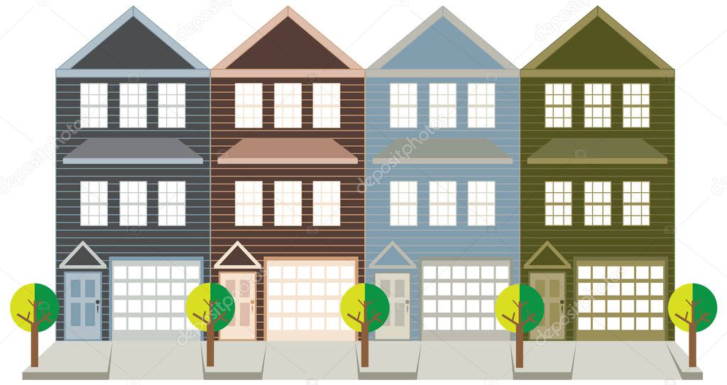 Townhouse with Tandem Color Garage vector illustration
