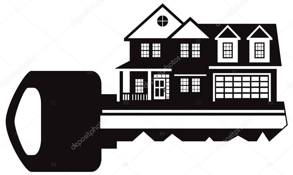 Key to New House Black and White vector Illustration