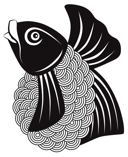 Koi fisk svart och vit vektor Illustration — Stock vektor