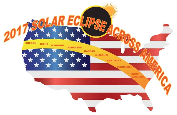 2017 Total Solar Eclipse Across USA Mappa vettoriale Illustrazione — Vettoriale Stock