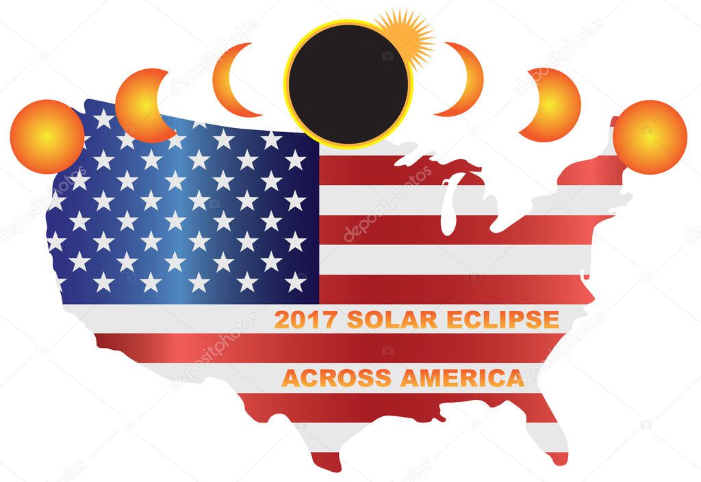 2017 Solar Eclipse Across USA Map vector Illustration
