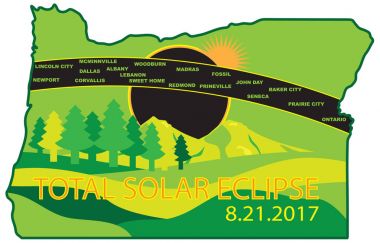 2017 toplam güneş tutulması karşısında Oregon şehirler harita illüstrasyon vektör