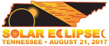2017 Solar Eclipse Across Tennessee Cities Map vector Illustration clipart