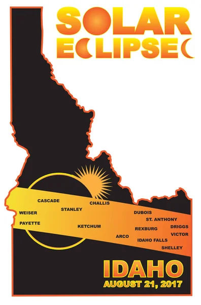 2017 solar Eclipse over Idaho steden kaart vector illustratie — Stockvector