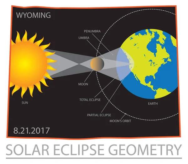 2017 solar Eclipse geometrie Wyoming State kaart vector illustratie — Stockvector