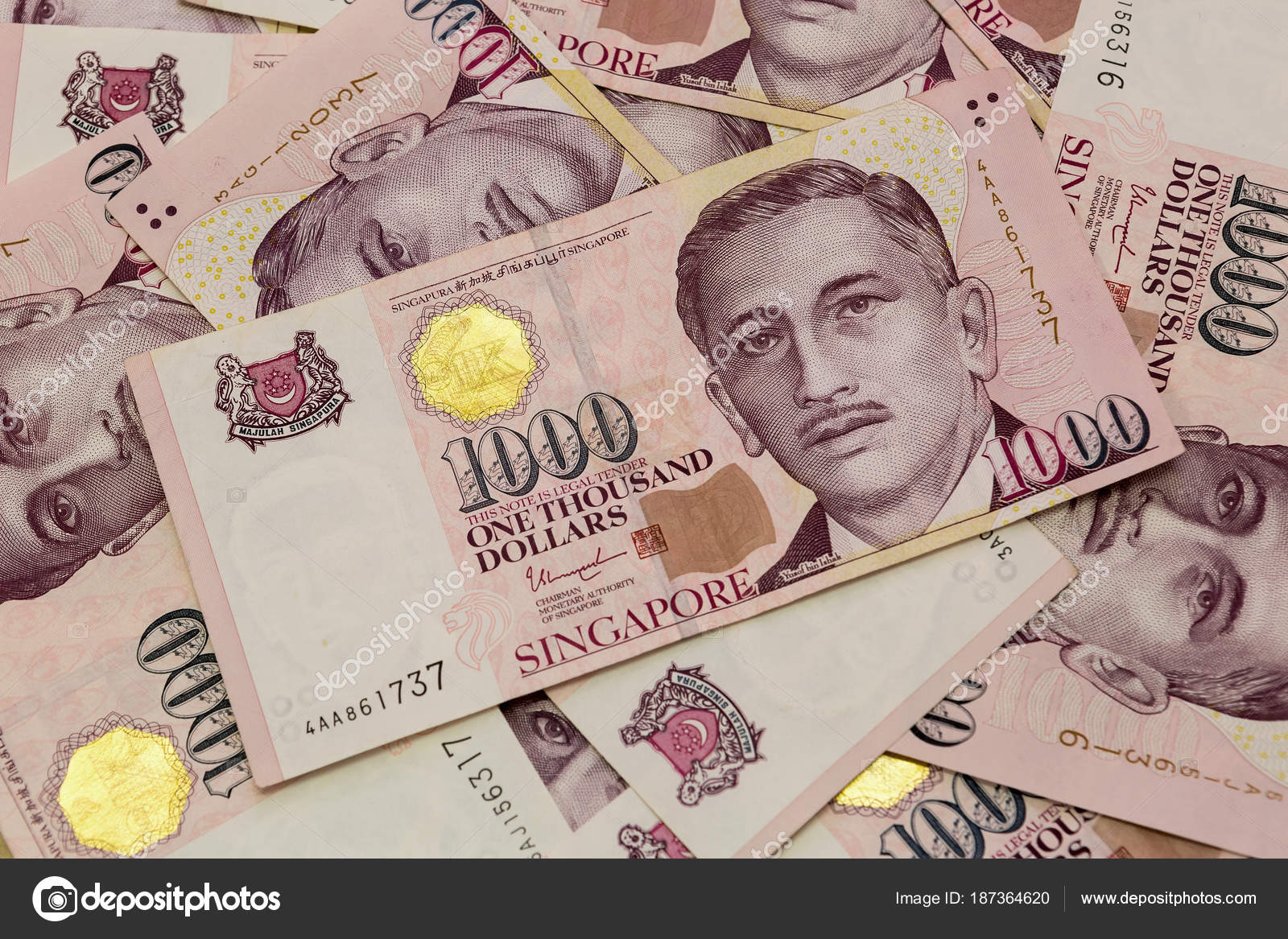 Singapore One Thousand Dollars Currency Notes Background Stock