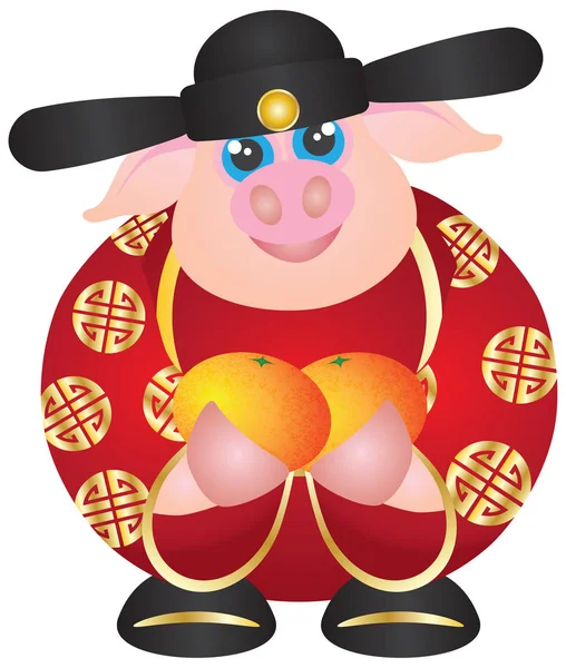 2019 Year of the Pig Money God with Oranges vector illustration — Stock Vector