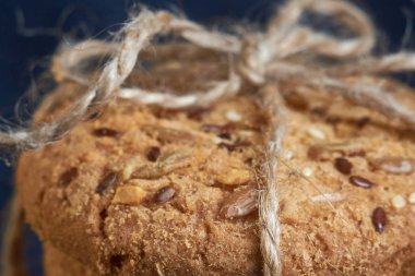 Susam, keten ve Ayçiçeği tohumları ile portre yulaf büyük bisküvi. Makro