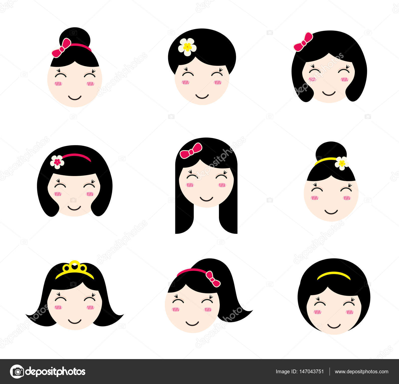 Pictures Cute Anime Hairstyles Set Of Cute Anime Girl