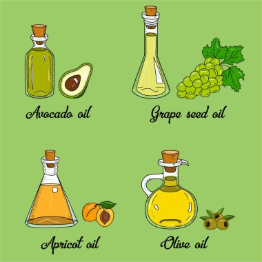 4 cooking oils in cute sketchy bottles clipart