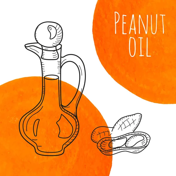 Бутылка арахисового масла с оранжевыми пятнами акварели — стоковый вектор