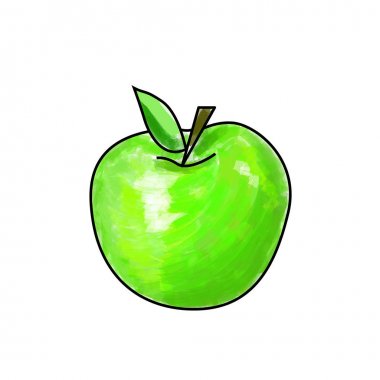 Fırça çizim ile yapılmış karikatür yeşil elma