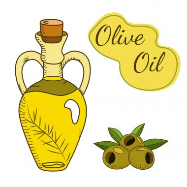 Bir dal ve çilek ile şişe zeytinyağı