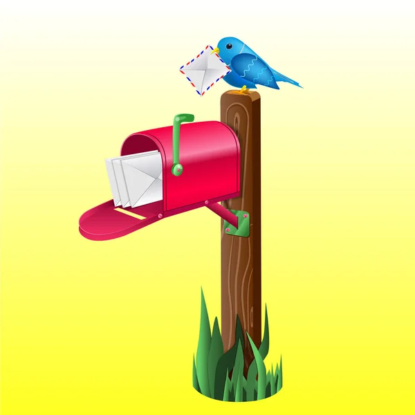 Caixa de correio vermelha ao ar livre cheia de letras — Vetor de Stock