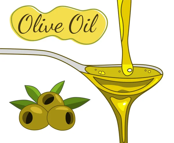 Оливковое масло течет в ложке руки нарисованы — стоковый вектор