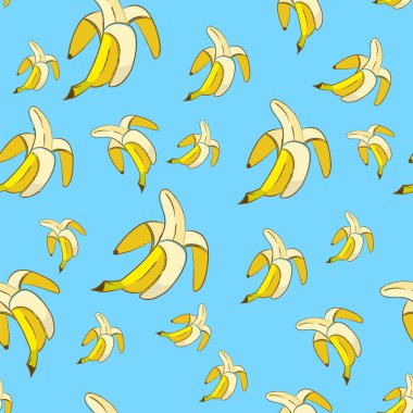 Mavi arka plan seamless modeli üzerinde sarı muz