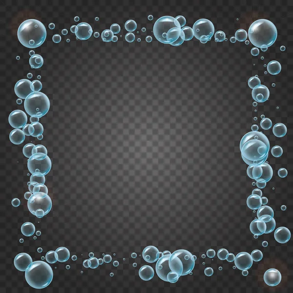 Schampo ram av realistiska vatten bubblor — Stock vektor