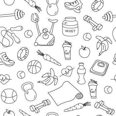 İzole fitness ile Seamless Modeli doodles