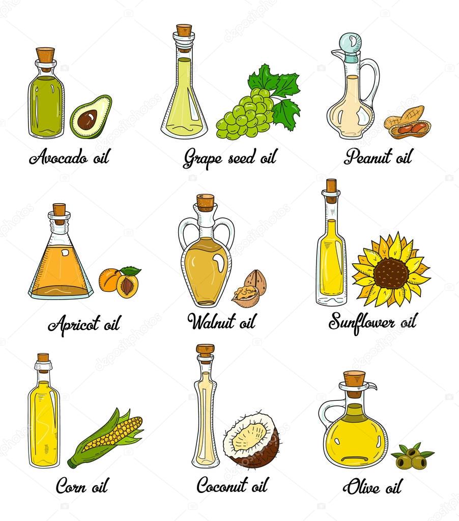 9 cooking oils in cute sketchy bottles