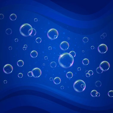 Şampuan köpük mavi dalgalı arka plan üzerinde