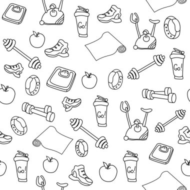 Elle çizilmiş fitness ekipmanları doodles