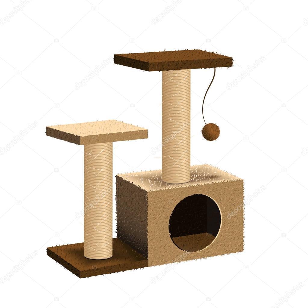 Cat tree with cat house and scratching post.