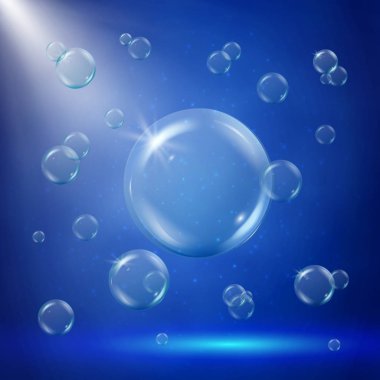 Hafif güneşli su kabarcıkları.